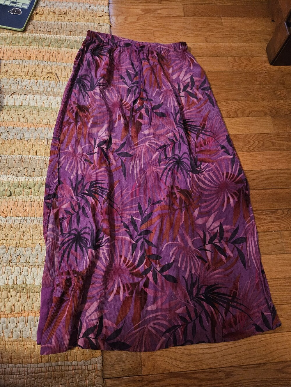 Vintage 100% Silk Tropical Print Maxi Skirt